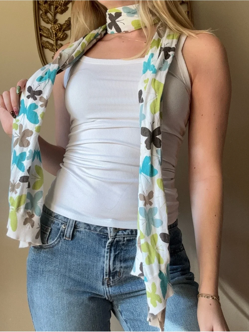 Lands End Y2K Knit Butterfly Scarf